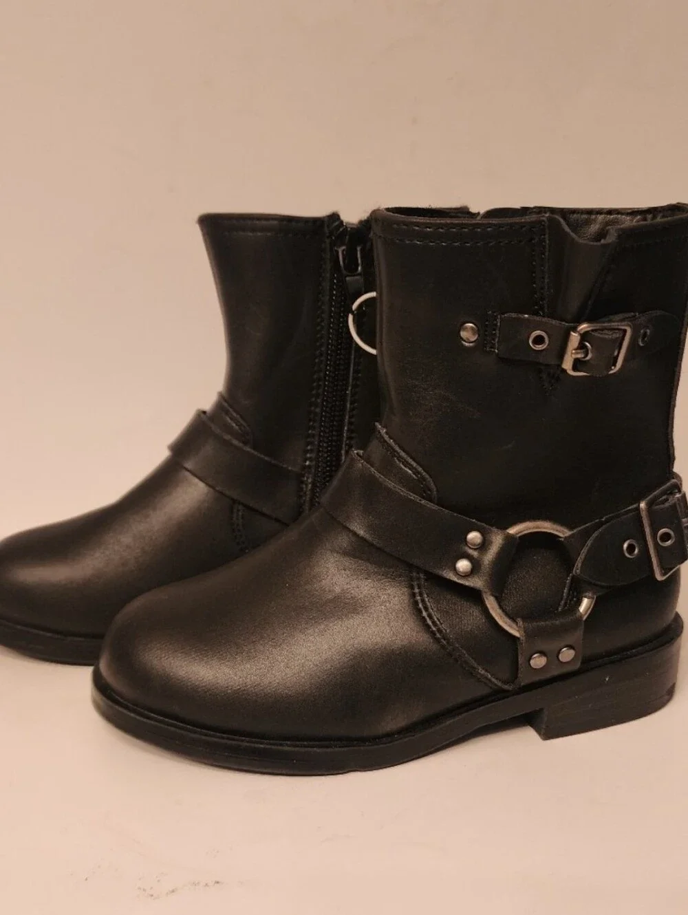 STEVE Madden Beckky Black Faux Leather Harness Moto Biker Boots Size 9